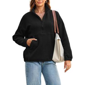 imageDokotoo Womens Oversized Sweatshirts Half Zip Pullover Fall Fashion Outfits 2025 Oversized Hoodies Mock Neck SweatshirtBlack