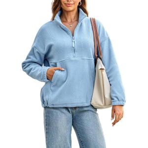 imageDokotoo Womens Oversized Sweatshirts Half Zip Pullover Fall Fashion Outfits 2025 Oversized Hoodies Mock Neck SweatshirtBlue