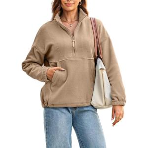 imageDokotoo Womens Oversized Sweatshirts Half Zip Pullover Fall Fashion Outfits 2025 Oversized Hoodies Mock Neck SweatshirtChocolate Brown