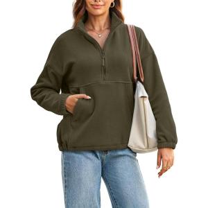 imageDokotoo Womens Oversized Sweatshirts Half Zip Pullover Fall Fashion Outfits 2025 Oversized Hoodies Mock Neck SweatshirtGreen