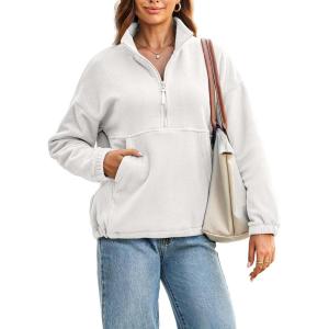 imageDokotoo Womens Oversized Sweatshirts Half Zip Pullover Fall Fashion Outfits 2025 Oversized Hoodies Mock Neck SweatshirtWhite