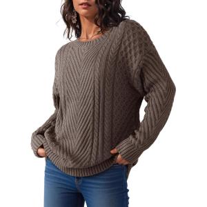 imageDokotoo Womens Sweaters Casual Long Sleeve Oversized Sweater Fall Cable Knit Chunky Pullover Jumper TopsBrown