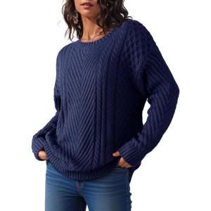 imageDokotoo Womens Sweaters Casual Long Sleeve Oversized Sweater Fall Cable Knit Chunky Pullover Jumper TopsDark Blue