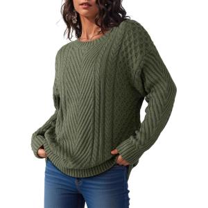 imageDokotoo Womens Sweaters Casual Long Sleeve Oversized Sweater Fall Cable Knit Chunky Pullover Jumper TopsGreen