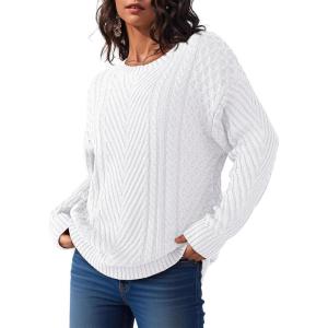 imageDokotoo Womens Sweaters Casual Long Sleeve Oversized Sweater Fall Cable Knit Chunky Pullover Jumper TopsWhite