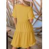 imageDokotoo Womens Dresses 2025 Summer Spring V Neck Short Sleeve Casual A Line Flowy Swing Shift Dress Mini DressBanana Cream