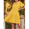 imageDokotoo Womens Dresses 2025 Summer Spring V Neck Short Sleeve Casual A Line Flowy Swing Shift Dress Mini DressBanana Cream