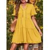 imageDokotoo Womens Dresses 2025 Summer Spring V Neck Short Sleeve Casual A Line Flowy Swing Shift Dress Mini DressBanana Cream