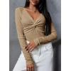 imageDokotoo Long Sleeve Tops for Women Spring Fall 2025 Womens V Neck Sexy T Shirts for Women Fitted Shirts Tight Basic TeeA Khaki