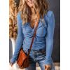 imageDokotoo Long Sleeve Tops for Women Spring Fall 2025 Womens V Neck Sexy T Shirts for Women Fitted Shirts Tight Basic TeeBlue B