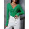 imageDokotoo Long Sleeve Tops for Women Spring Fall 2025 Womens V Neck Sexy T Shirts for Women Fitted Shirts Tight Basic TeeBright Green