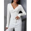 imageDokotoo Long Sleeve Tops for Women Spring Fall 2025 Womens V Neck Sexy T Shirts for Women Fitted Shirts Tight Basic TeeBright White