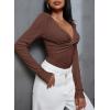 imageDokotoo Long Sleeve Tops for Women Spring Fall 2025 Womens V Neck Sexy T Shirts for Women Fitted Shirts Tight Basic TeeCoffee