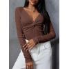 imageDokotoo Long Sleeve Tops for Women Spring Fall 2025 Womens V Neck Sexy T Shirts for Women Fitted Shirts Tight Basic TeeCoffee