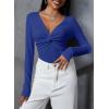 imageDokotoo Long Sleeve Tops for Women Spring Fall 2025 Womens V Neck Sexy T Shirts for Women Fitted Shirts Tight Basic TeeDark Blue