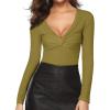 imageDokotoo Long Sleeve Tops for Women Spring Fall 2025 Womens V Neck Sexy T Shirts for Women Fitted Shirts Tight Basic TeeGuacamole Green