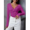 imageDokotoo Long Sleeve Tops for Women Spring Fall 2025 Womens V Neck Sexy T Shirts for Women Fitted Shirts Tight Basic TeeRose Red