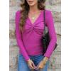imageDokotoo Long Sleeve Tops for Women Spring Fall 2025 Womens V Neck Sexy T Shirts for Women Fitted Shirts Tight Basic TeeRose Red
