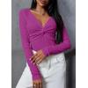 imageDokotoo Long Sleeve Tops for Women Spring Fall 2025 Womens V Neck Sexy T Shirts for Women Fitted Shirts Tight Basic TeeRose Red