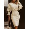 imageDokotoo Womens Elegant Off Shoulder Long Lantern Sleeve Sweater Dress Elastic Waist Bodycon Mini DressesApricot