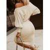 imageDokotoo Womens Elegant Off Shoulder Long Lantern Sleeve Sweater Dress Elastic Waist Bodycon Mini DressesApricot