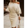 imageDokotoo Womens Elegant Off Shoulder Long Lantern Sleeve Sweater Dress Elastic Waist Bodycon Mini DressesApricot