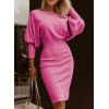 imageDokotoo Womens Elegant Off Shoulder Long Lantern Sleeve Sweater Dress Elastic Waist Bodycon Mini DressesRose