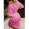 imageDokotoo Womens Elegant Off Shoulder Long Lantern Sleeve Sweater Dress Elastic Waist Bodycon Mini DressesRose