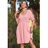 imageDokotoo Womens Summer Dresses 2025 Short Sleeve Square Neck Smocked Elastic Waist Ruffle Tiered Casual Swing Mini DressApricot Pink