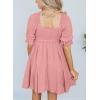 imageDokotoo Womens Summer Dresses 2025 Short Sleeve Square Neck Smocked Elastic Waist Ruffle Tiered Casual Swing Mini DressApricot Pink