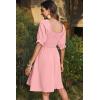 imageDokotoo Womens Summer Dresses 2025 Short Sleeve Square Neck Smocked Elastic Waist Ruffle Tiered Casual Swing Mini DressApricot Pink