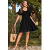 imageDokotoo Womens Summer Dresses 2025 Short Sleeve Square Neck Smocked Elastic Waist Ruffle Tiered Casual Swing Mini DressBlack