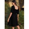imageDokotoo Womens Summer Dresses 2025 Short Sleeve Square Neck Smocked Elastic Waist Ruffle Tiered Casual Swing Mini DressBlack