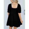 imageDokotoo Womens Summer Dresses 2025 Short Sleeve Square Neck Smocked Elastic Waist Ruffle Tiered Casual Swing Mini DressBlack