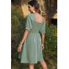 imageDokotoo Womens Summer Dresses 2025 Short Sleeve Square Neck Smocked Elastic Waist Ruffle Tiered Casual Swing Mini DressSmoke Green