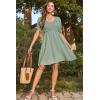 imageDokotoo Womens Summer Dresses 2025 Short Sleeve Square Neck Smocked Elastic Waist Ruffle Tiered Casual Swing Mini DressSmoke Green