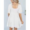 imageDokotoo Womens Summer Dresses 2025 Short Sleeve Square Neck Smocked Elastic Waist Ruffle Tiered Casual Swing Mini DressWhite