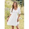 imageDokotoo Womens Summer Dresses 2025 Short Sleeve Square Neck Smocked Elastic Waist Ruffle Tiered Casual Swing Mini DressWhite