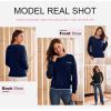 imageDokotoo Womens Sweaters Casual Crewneck Long Sleeve Pullover Sweater Jumper Tops with Chest PocketNavy Blue