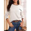 imageDokotoo Womens Sweaters Casual Crewneck Long Sleeve Pullover Sweater Jumper Tops with Chest PocketWhite