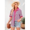 imageDokotoo Womens Waffle Knit Tops 2025 Spring Summer Button V Neck Short Sleeve Shirts Casual Lightweight Stripe BlousesRose Stripe