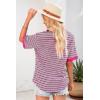 imageDokotoo Womens Waffle Knit Tops 2025 Spring Summer Button V Neck Short Sleeve Shirts Casual Lightweight Stripe BlousesRose Stripe