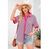 imageDokotoo Womens Waffle Knit Tops 2025 Spring Summer Button V Neck Short Sleeve Shirts Casual Lightweight Stripe BlousesRose Stripe