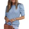 imageDokotoo Womens Short Puff Sleeve Knit Tops 2025 Round Neck Sweaters Crochet Tops for WomenLight Blue
