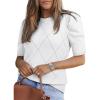 imageDokotoo Womens Short Puff Sleeve Knit Tops 2025 Round Neck Sweaters Crochet Tops for WomenWhite
