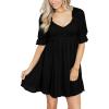 imageDokotoo Womens Summer Dresses 2025 Short Sleeve Square Neck Smocked Elastic Waist Ruffle Tiered Casual Swing Mini DressBlack
