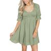 imageDokotoo Womens Summer Dresses 2025 Short Sleeve Square Neck Smocked Elastic Waist Ruffle Tiered Casual Swing Mini DressSmoke Green