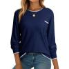 imageDokotoo Womens Sweaters Casual Crewneck Long Sleeve Pullover Sweater Jumper Tops with Chest PocketNavy Blue
