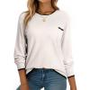 imageDokotoo Womens Sweaters Casual Crewneck Long Sleeve Pullover Sweater Jumper Tops with Chest PocketWhite
