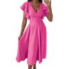 imageDokotoo Womens V Neck Elegant Party Dress Short Sleeve Skater Dress Wedding Guest DressesRose